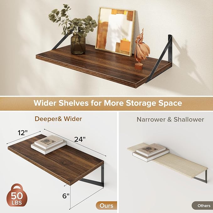 Deep Floating Shelves Wall Mounted, Living Room, Office - Image 3
