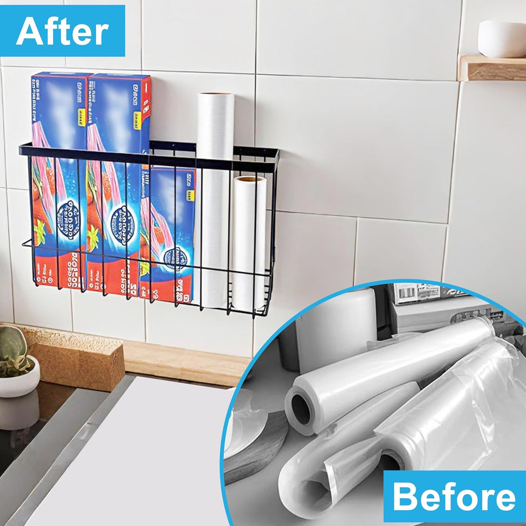 Cabinet Door Organizer Basket 2 Pack, Foil and Plastic Wrap Organizer
