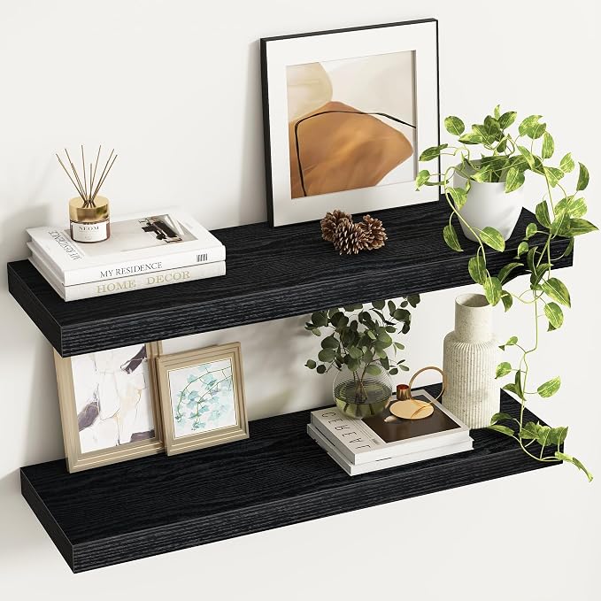 Fun Memories 32Inch Floating Shelves, 9.3Inch Deep Rustic Wall Shelves by FunMemories