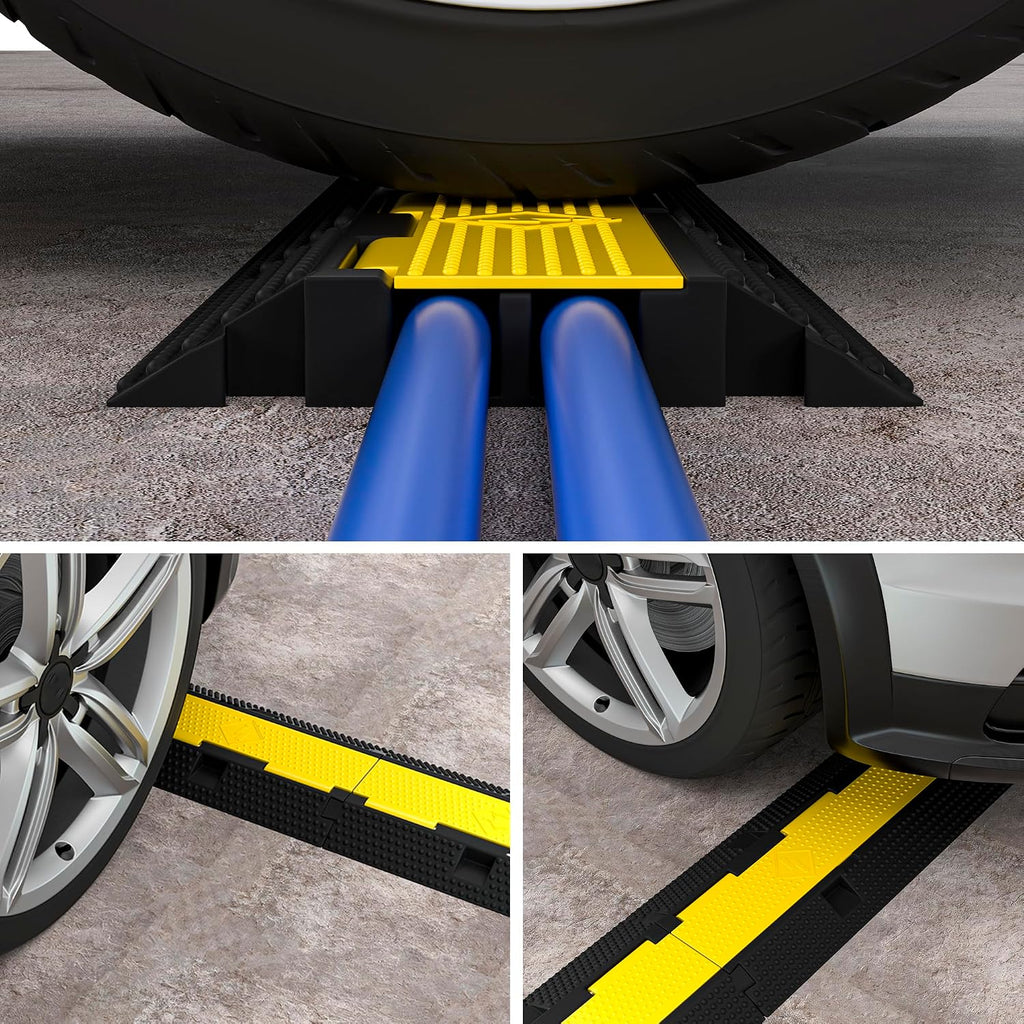 3 Packs 2-Channel Rubber Cable Protector Cover Ramp & Speed Bump