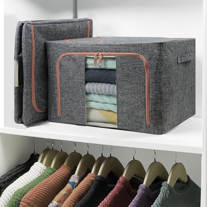 Linen Clothes Storage Bins, 2 Opening Ways Fabric Visible Lidded Storage Box - Image 6