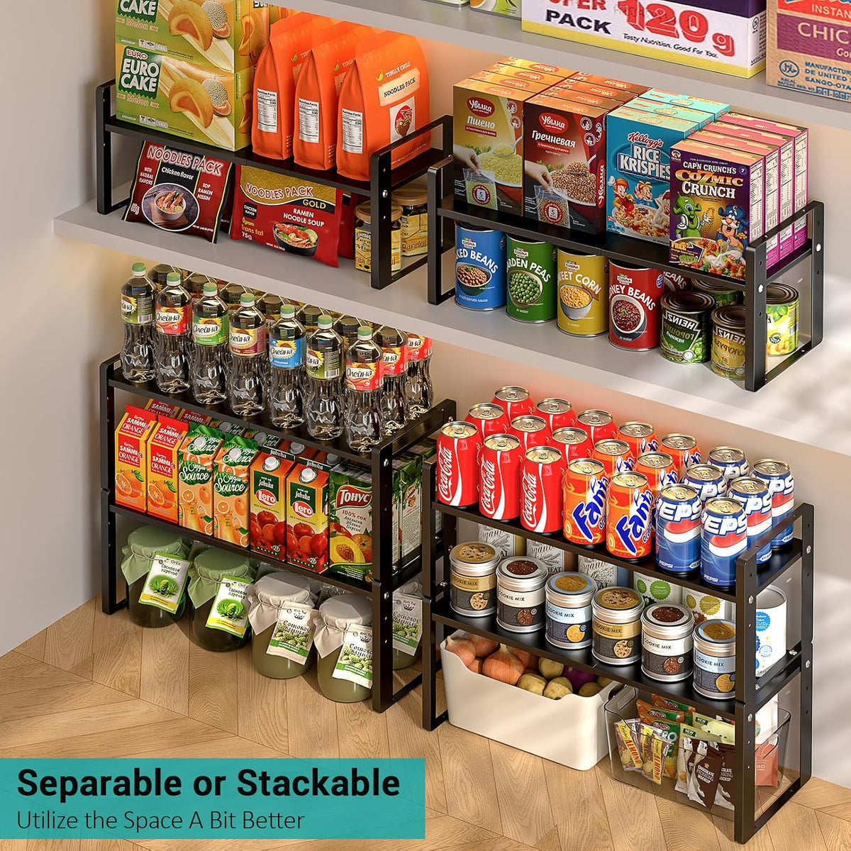 2 Pack Expandable Cabinet Organizer Shelves, 88lbs High Weight