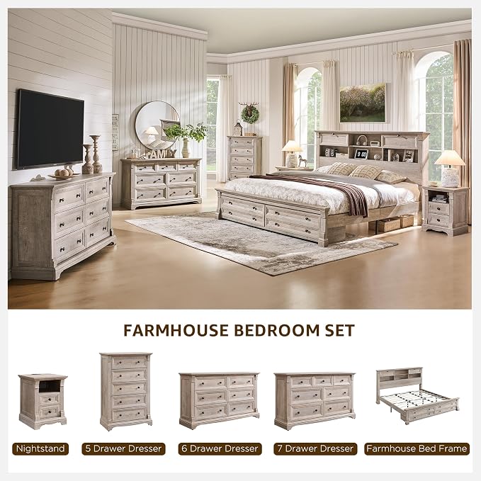 T4TREAM Farmhouse 5 Drawers Dresser - Image 6