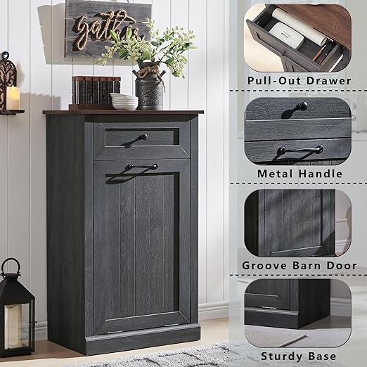 Tilt Out Trash Can Cabinet, 10 Gallon Farmhouse Laundry Hamper Cabinet - Image 3