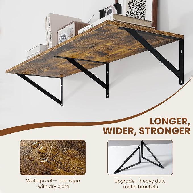 Heimlove Deep Floating Shelves for Wall, 36W x 12D Wood Wall Shelves Set of 2 - Image 5