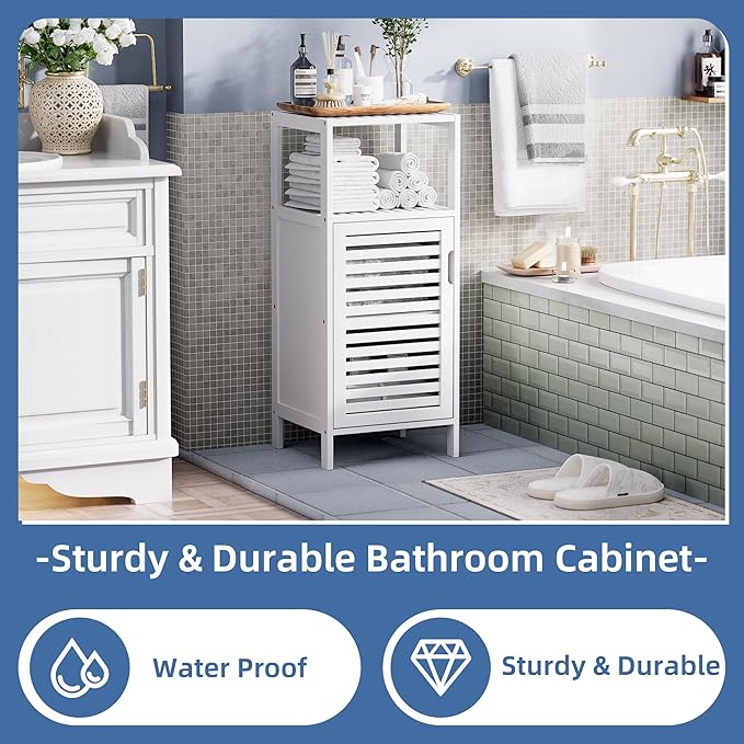 HITNET Bamboo Bathroom Storage Cabinet, 4 Tier Small White Floor Cabinet - Image 5