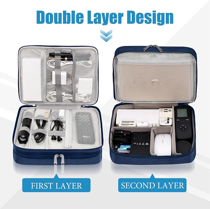 SELLYFELLY Electronics Travel Organizer, Double Layer Cable Organizer Bag - Image 3