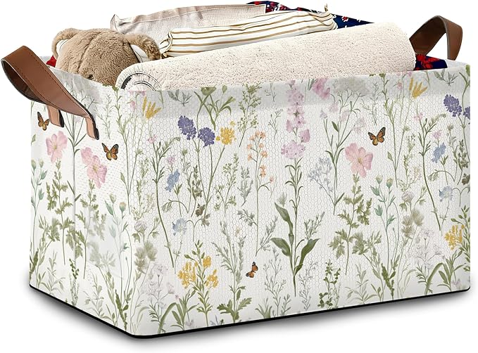 Wildflowers Butterfly Storage Baskets, Plants Botanical Foldable Large Capacity by Unknown