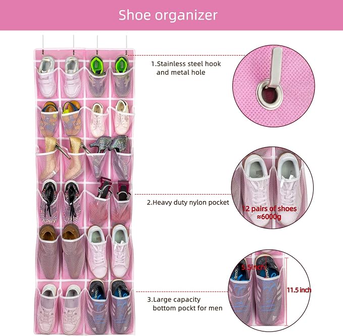 2 Pack Hanging Shoe Organizer，Over Door Shoe Organizer - Image 6