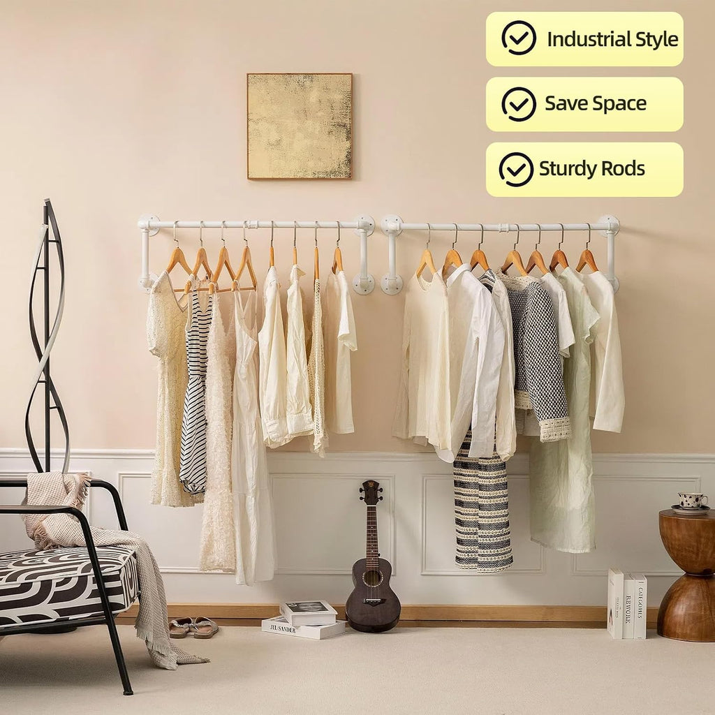 Industrial Pipe Clothing Rack, Hanging Clothes Rod, Wall Garment Rack