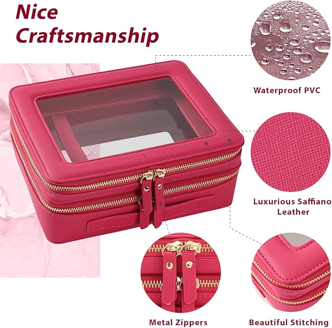 Aveniee XL Clear Makeup Organizer, Double Layer Travel Cosmetic Case - Image 2