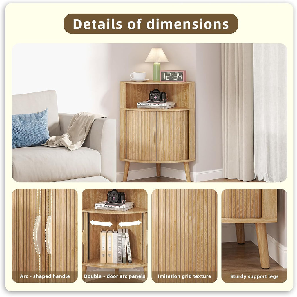 31.5" Small Bathroom Corner Storage Cabinet, Oak