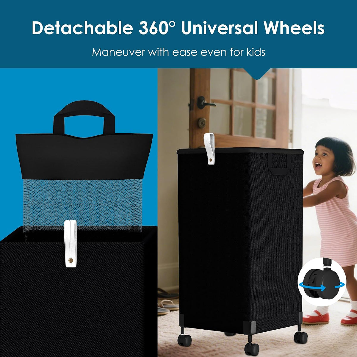 Laundry Basket With Wheels 105L, Large Rolling Laundry Hamper With