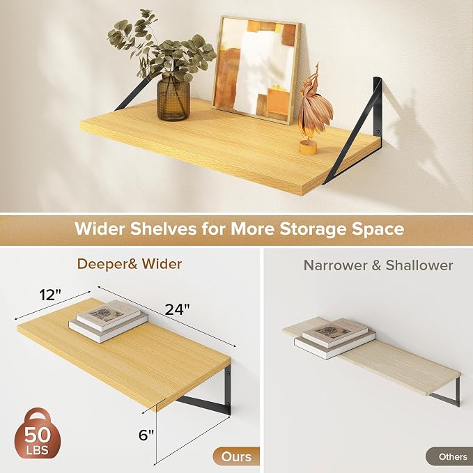 Deep Floating Shelves Wall Mounted, Living Room, Office - Image 3