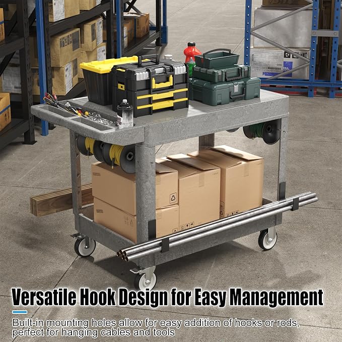 Large Garage Flat Top Utility Cart, Heavy Duty 2 Shelf Tool Cart Service Cart - Image 5