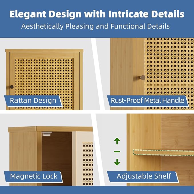 HITNET Bathroom Wall Cabinet, Rattan Medicine Cabinet, Bamboo Hanging Storage - Image 6
