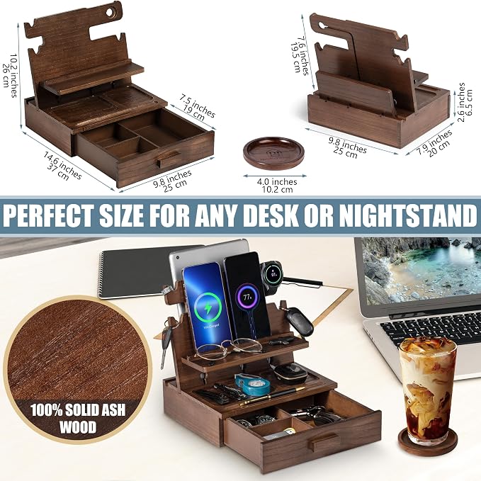 Wood Phone Docking Station for up to 3 Phones, Samsung Galaxy Watch Compatible - Image 5