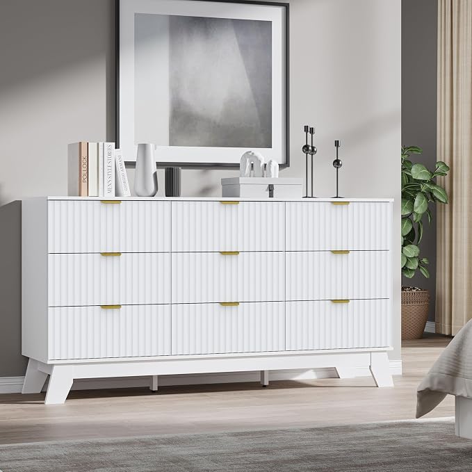 Fluted 9 Drawer Dresser, 57.1" Wide Modern Boho Chest of Drawers, Wooden - Image 7