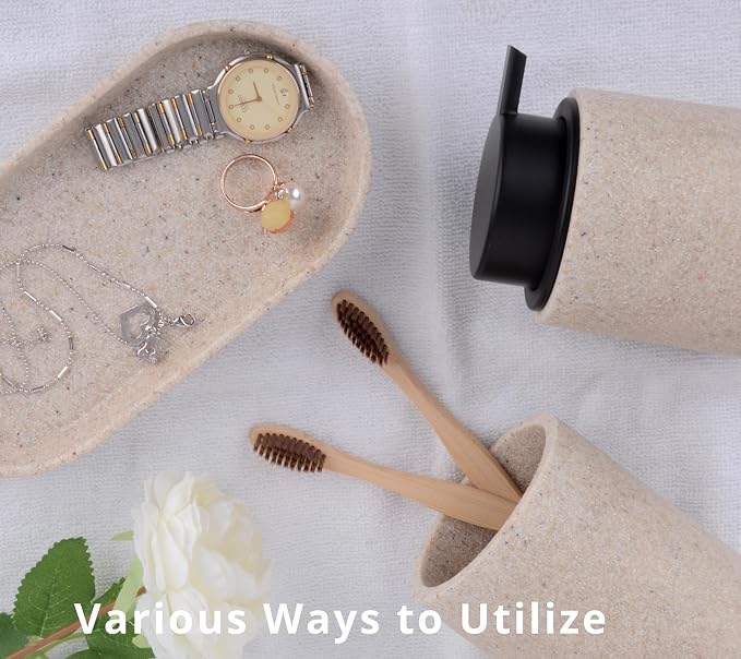 Beige Bathroom Accessories Set, Sandstone Look Soap Dispenser - Image 5