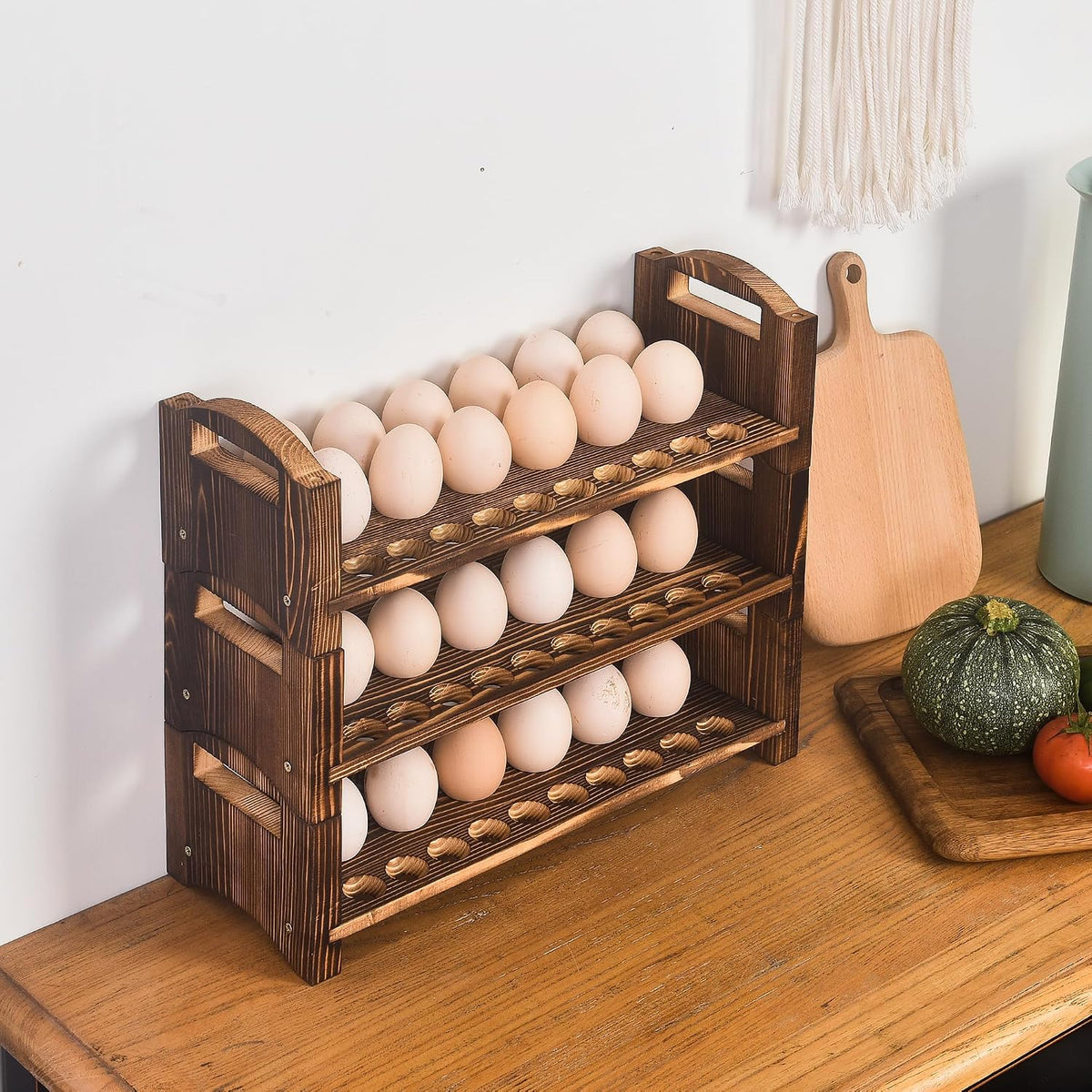 Wooden Egg Holder 3 Layer Fresh Egg Rack Holders Countertop Stackable