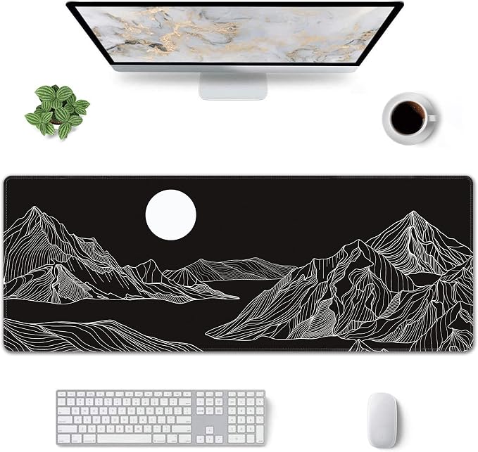 Black and White Mountain Large Mouse Pad, Gaming Keyboard Desk Pad, Extended - Image 2