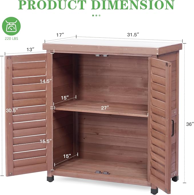 Outdoor Potting Bench with Storage Cabinet and Metal Top, Wood Workstation - Image 4