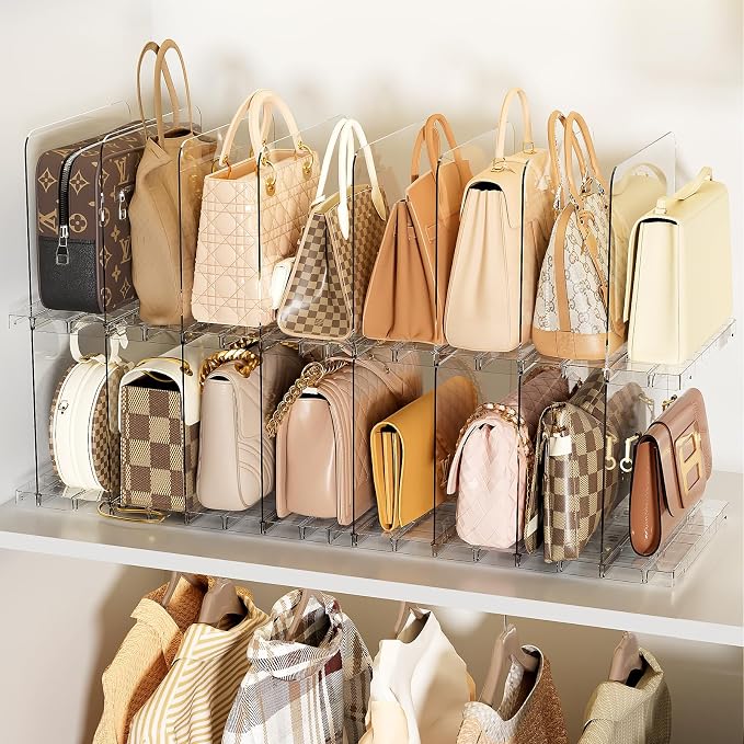 Bag & Purse Organizer for Closet Shelf Stackable Acrylic Shelf Dividers for by MSHOMELYDIRECT