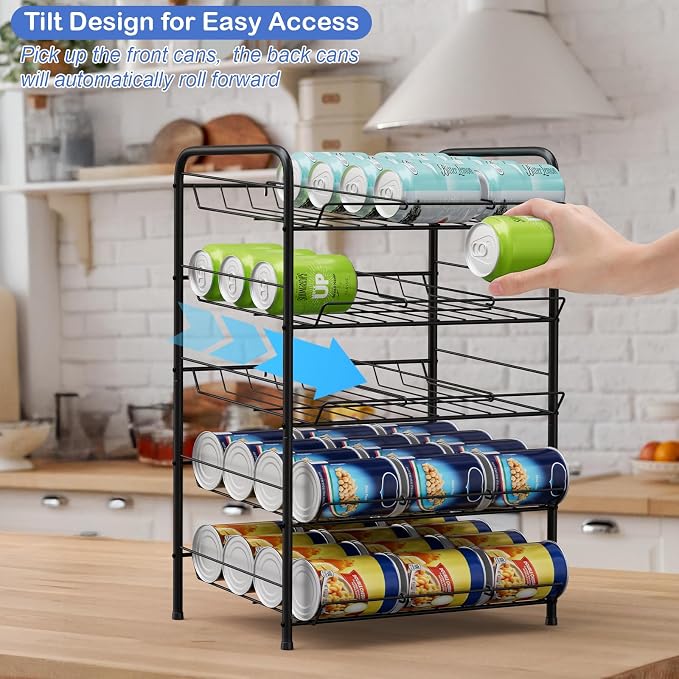Vrisa 5 Tier Can Organizer for Pantry Can Holders 60 Cans Rack Canned Goods - Image 4