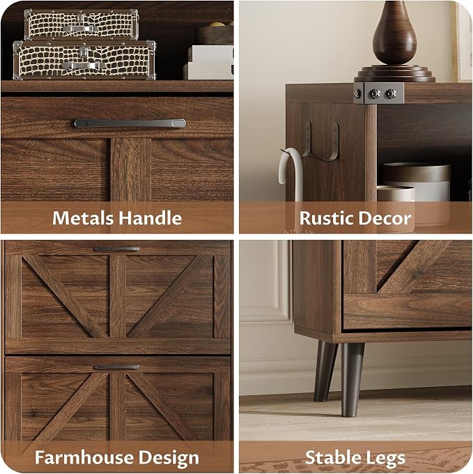 Shoe Cabinet with 2 Flip Drawers & Open Storage, Farmhouse Shoe Storage Cabinet - Image 3