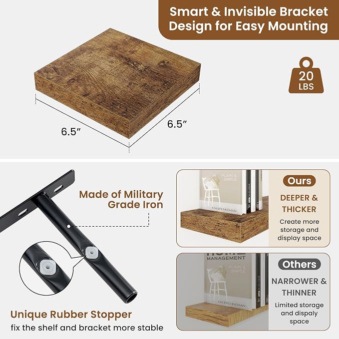 fuqing Floating Shelves for Wall, Wall Mounted Wood Floating Shelf - Image 3