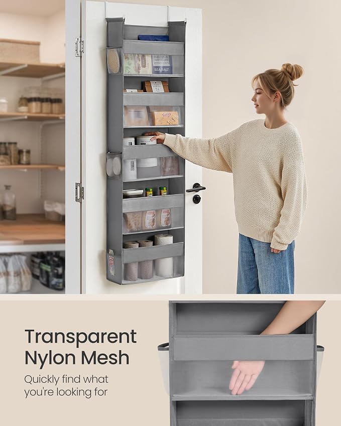 SONGMICS Over The Door Organizers, 5-Tier Fabric Storage, Transparent Nylon Mesh - Image 6
