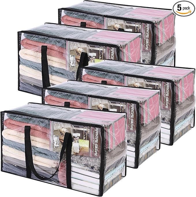 Vieshful 5 Pack Clear Comforter Storage Bag, 60L Clothes Storage Bag by Vieshful