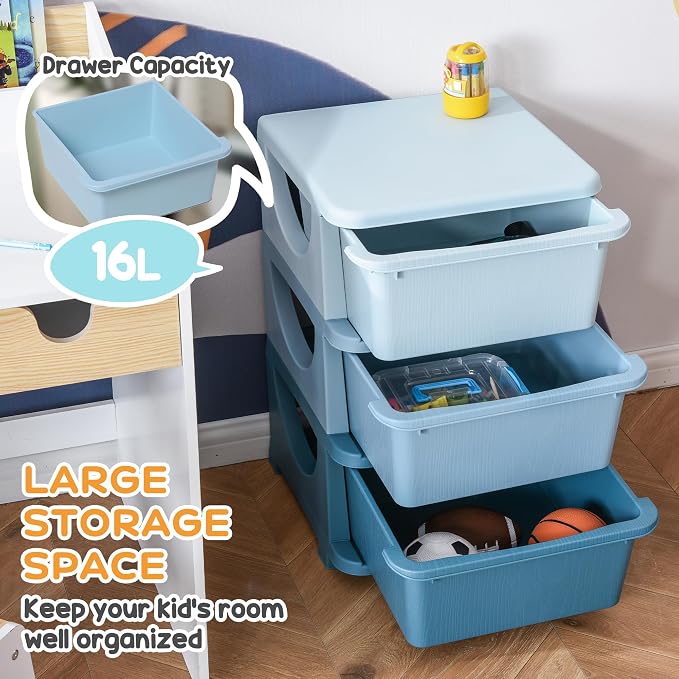 Qaba 3 Tier Kids Storage Unit, 3 Drawer Chest Toy Organizer Plastic Bins - Image 4