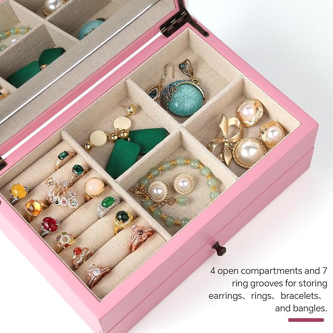 Meangood Jewelry Box Organizer for Women, 2 Layer Large Jewelry Storage Case - Image 5