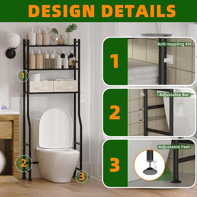 3 Tier Over The Toilet Storage Rack - Image 4
