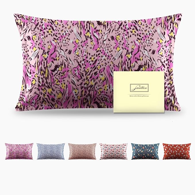 Mulberry Silk Pillowcase for Hair and Skin Standard Size Leopard Print Silk by Suatien