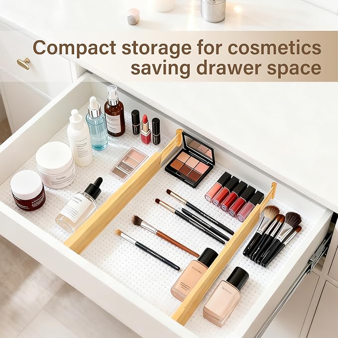 Bamboo Drawer Divider Set of 4, Adjustable Spring-Loaded Drawer Organizer - Image 7