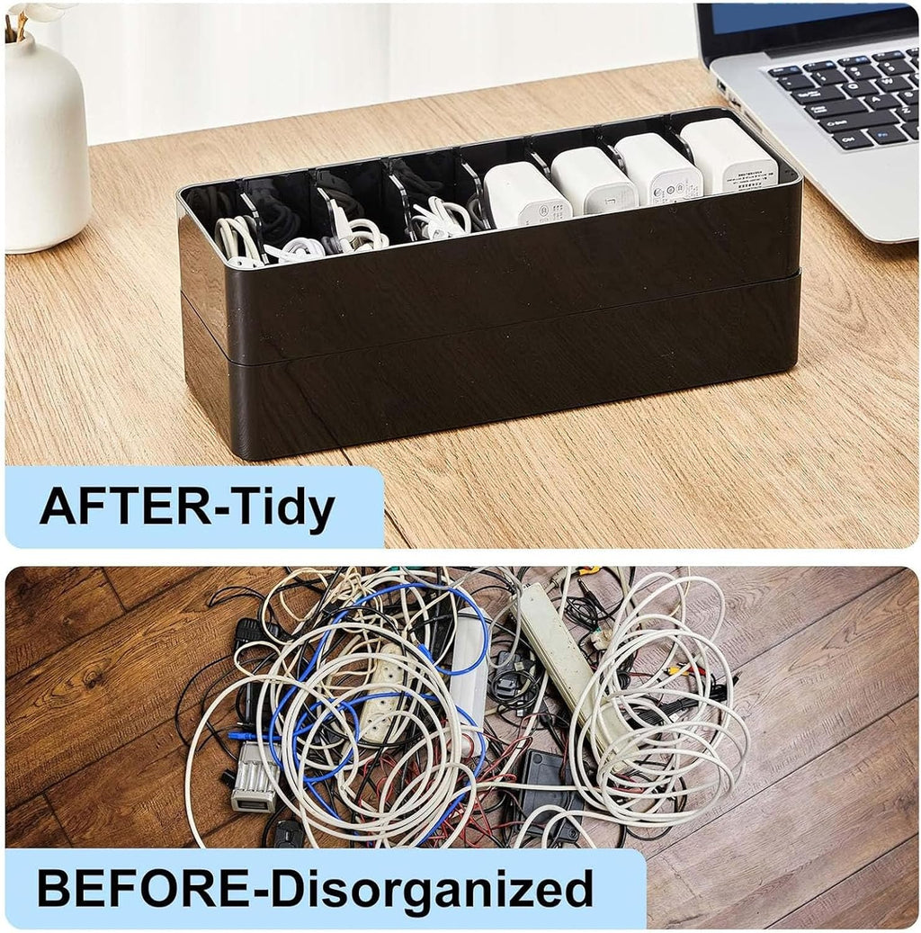 Tatuo Cord Organizer Box with Lid, Black, 1 Pack