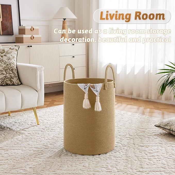 Laundry Basket, Woven Cotton Rope Laundry Hamper, 60L - Image 2