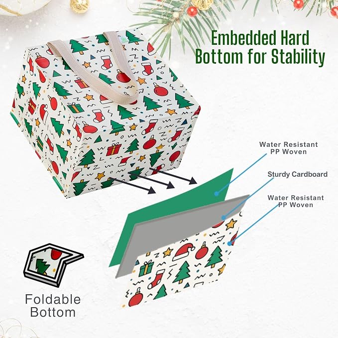 VENO 4 Pack Christmas Reusable Grocery Bags, Heavy-Duty Shopping Bags - Image 3