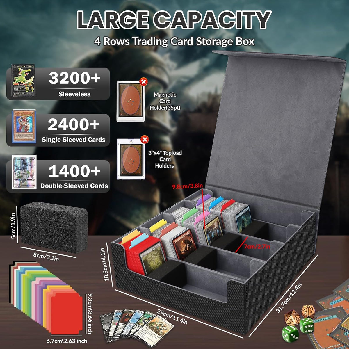 AOBOPLE 3200+ Trading Card Storage Box with Magnetic Closure, PU
