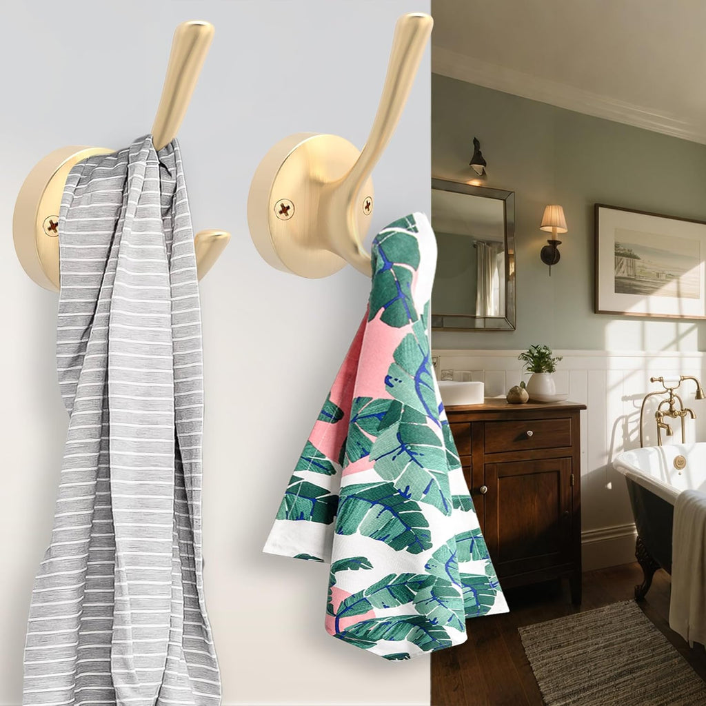 Gold Hat and Coat Hooks, 4 Pack Heavy Duty Coat Robe Hook, Metal