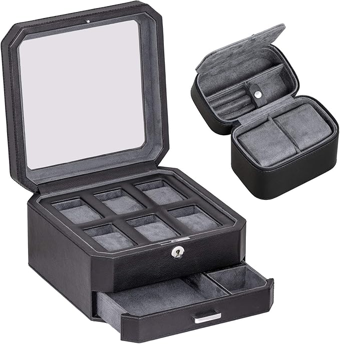 ROTHWELL Gift Set 6 Slot Leather Watch Box and 2 Watch Travel Case by RothwellSanFrancisco