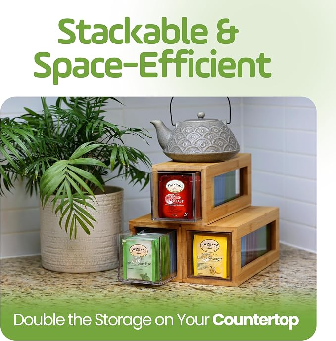 Bamboo and Acrylic Drawer Tea Bag Holder- Durable & Elegant Tea Bag Storage - Image 4