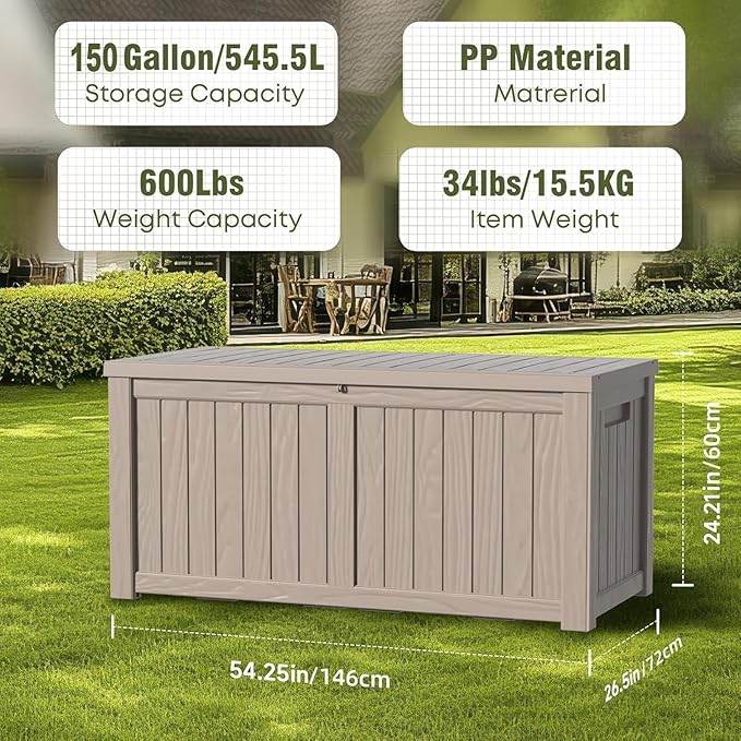 150 Gallon Outdoor Deck Box, Storage Lockable Waterproof Patio Furniture - Image 7