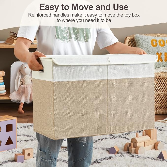 Large Toy Box with Flip-Top Lid, Collapsible Storage Organizer Bins with - Image 7