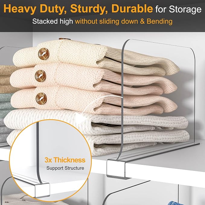 OKPOW Shelf Dividers for Closet Organization: 8" Tall X 12" Deep Acrylic Clear - Image 4
