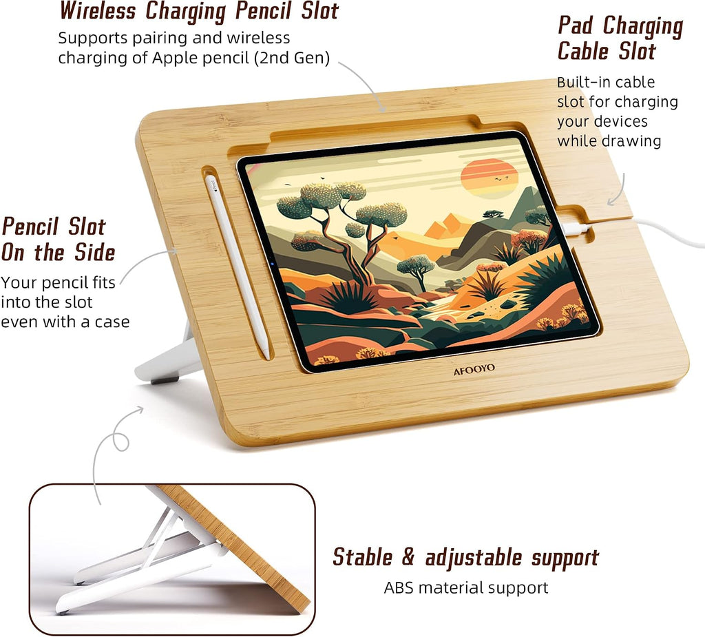 AFOOYO Bamboo Tablet Drawing Stand - Portable & Adjustable 5