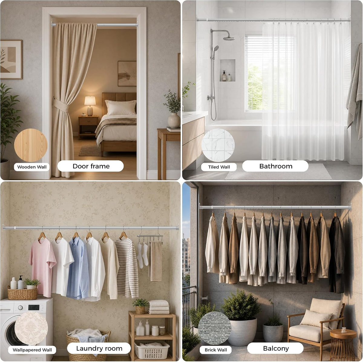 Oval Closet Rod 18-52 Inch Adjustable Closet Rods for Hanging Clothes