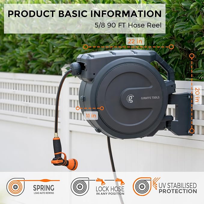 Giraffe Tools Retractable Garden Hose Reel 5/8 inch x 90 ft Hose Reels - Image 4